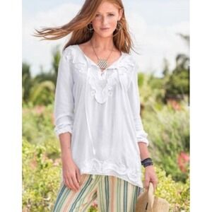 Sundance Catalog Tunic XL White Whispered Dreams Top Embroidered Romantic Boho